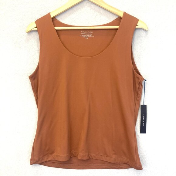 NWT TAHARI Nylon Blend Tank Top Modern Essentials Stretch Jersey Shell Brown NEW - Picture 1 of 8